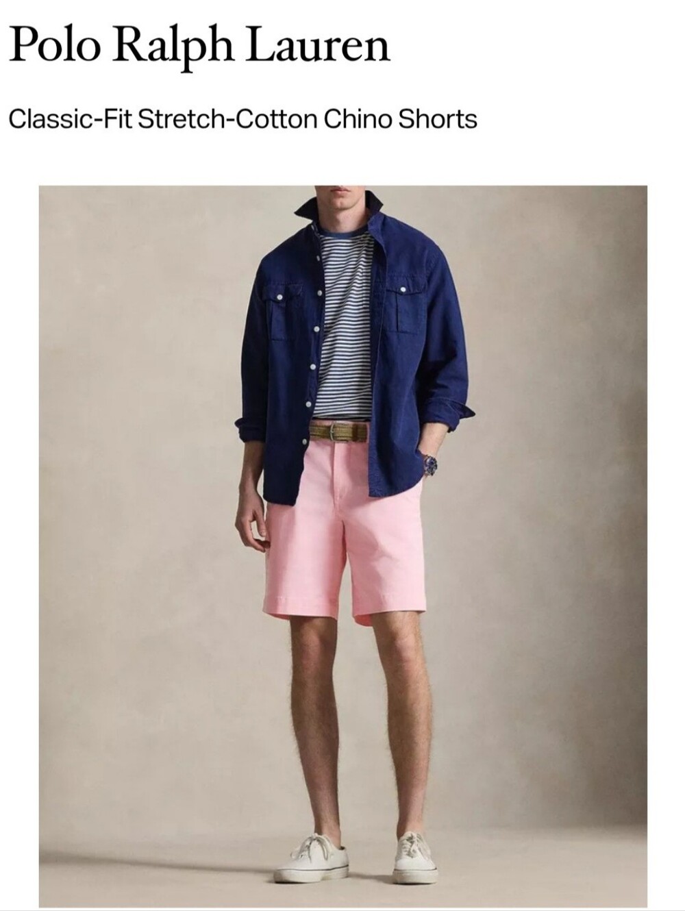 Polo by Ralph Lauren Pink Classic-Fit Cotton Flat Front Chino Shorts Sz 34